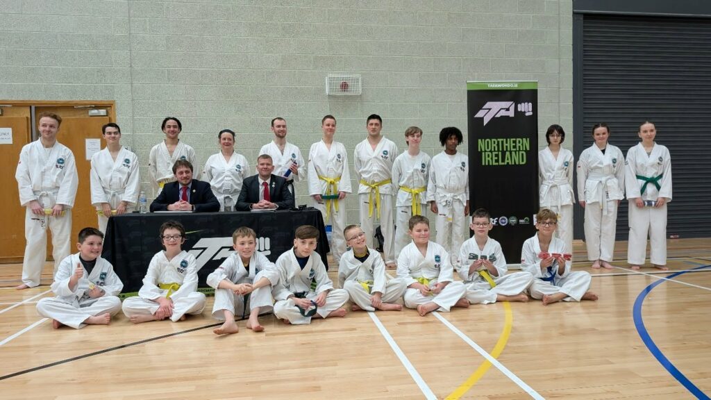 Taekwon-Do students lined up for a group photo
